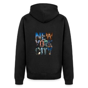 New York City Skyline - Unisex Premium Bio Zip Hoodie - Schwarz - Hinten - Nico (187cm)