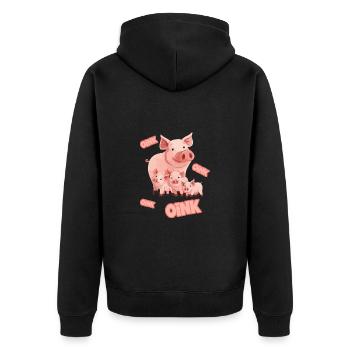 Schweinchen Schwein Oink - Unisex Premium Bio Zip Hoodie - Schwarz - Hinten - Nico (187cm)