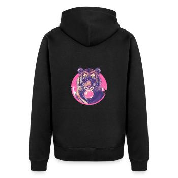 Tiger mit Sonnenbrille Bubblegum für einen Tiger - Unisex Premium Bio Zip Hoodie - Schwarz - Hinten - Nico (187cm)
