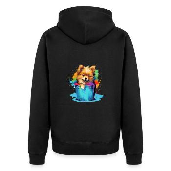 Zwergspitz Niedlicher Pomeranian Hund Farbeimer - Unisex Premium Bio Zip Hoodie - Schwarz - Hinten - Nico (187cm)