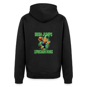 Irish Jumps Leprechaun Basketball - Unisex Premium Bio Zip Hoodie - Schwarz - Hinten - Nico (187cm)