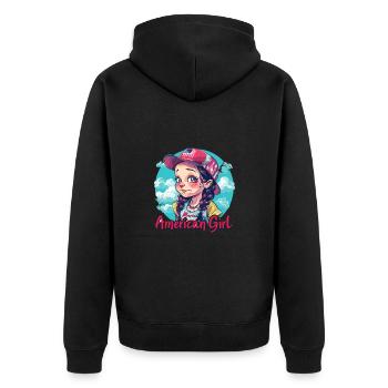Patriotisches Amerikanisches Mädchen USA für - Unisex Premium Bio Zip Hoodie - Schwarz - Hinten - Nico (187cm)