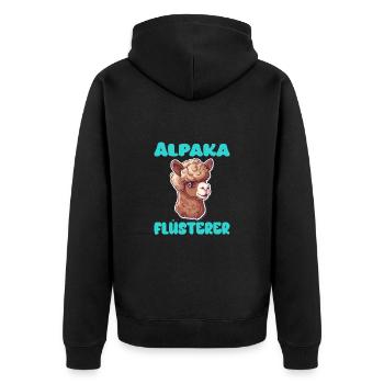 Alpaka Flüsterer für Alpakaliebhaber - Unisex Premium Bio Zip Hoodie - Schwarz - Hinten - Nico (187cm)