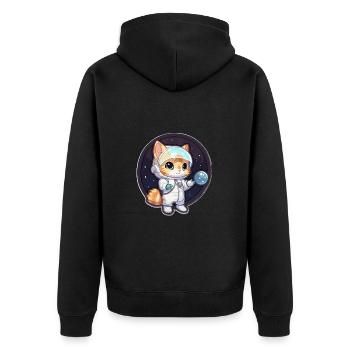 Astronaut Kitty erforscht die kosmische Grenze - Unisex Premium Bio Zip Hoodie - Schwarz - Hinten - Nico (187cm)