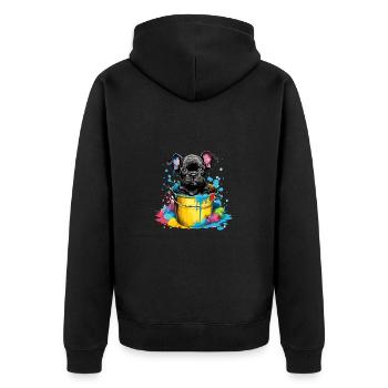 Französische Bulldogge Niedlicher Hund Farbeimer - Unisex Premium Bio Zip Hoodie - Schwarz - Hinten - Nico (187cm)