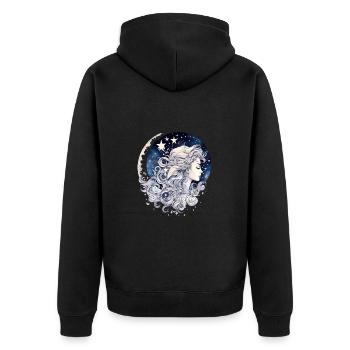 Frauen Mond Sterne Silhouette Sternennacht - Unisex Premium Bio Zip Hoodie - Schwarz - Hinten - Nico (187cm)
