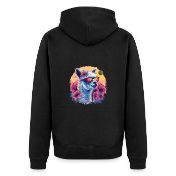 Alpaka Lama Blumen für Alpakaliebhaber - Unisex Premium Bio Zip Hoodie - Schwarz - Hinten - Nico (187cm)