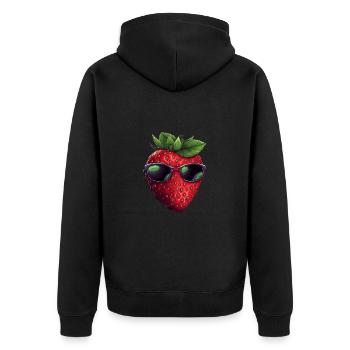 Lustige Erdbeere mit Sonnenbrille Frucht Tropisch - Unisex Premium Bio Zip Hoodie - Schwarz - Hinten - Nico (187cm)