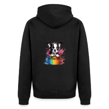 Boston Terrier Niedlicher Hund Farbeimer - Unisex Premium Bio Zip Hoodie - Schwarz - Hinten - Nico (187cm)
