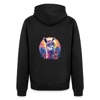 Alpaka Lama Blumen für Alpakaliebhaber - Unisex Premium Bio Zip Hoodie - Schwarz - Hinten - Nico (187cm)