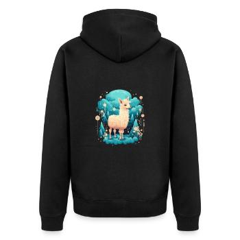 Alpaka Lama Blumen für Alpakaliebhaber - Unisex Premium Bio Zip Hoodie - Schwarz - Hinten - Nico (187cm)