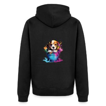 Beagle Niedlicher Hund Farbeimer - Unisex Premium Bio Zip Hoodie - Schwarz - Hinten - Nico (187cm)