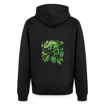 Chameleonaire A Rich Lizard für - Unisex Premium Bio Zip Hoodie - Schwarz - Hinten - Nico (187cm)