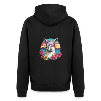 Alpaka Lama Blumen für Alpakaliebhaber - Unisex Premium Bio Zip Hoodie - Schwarz - Hinten - Nico (187cm)