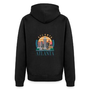 Atlanta Skyline Sonnenuntergang Stadtbild - Unisex Premium Bio Zip Hoodie - Schwarz - Hinten - Nico (187cm)