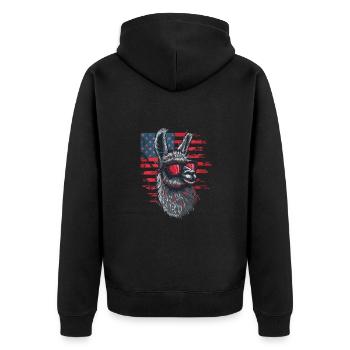 Coole Amerika Llama Sonnenbrille Patriotisch - Unisex Premium Bio Zip Hoodie - Schwarz - Hinten - Nico (187cm)