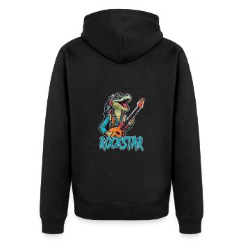Reptil-Musiker mit E-Gitarre - Unisex Premium Bio Zip Hoodie - Schwarz - Hinten - Nico (187cm)