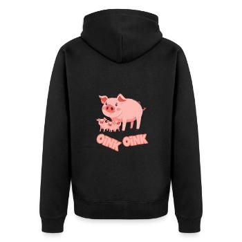 Schweinchen Schwein Oink - Unisex Premium Bio Zip Hoodie - Schwarz - Hinten - Nico (187cm)