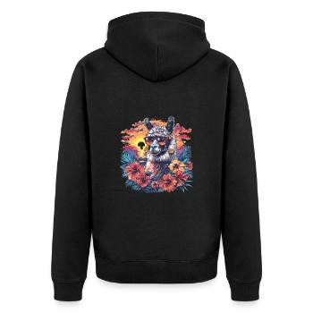 Alpaka Lama Blumen für Alpakaliebhaber - Unisex Premium Bio Zip Hoodie - Schwarz - Hinten - Nico (187cm)