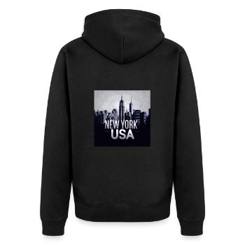 New York City Skyline - Unisex Premium Bio Zip Hoodie - Schwarz - Hinten - Nico (187cm)