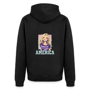 Patriotisches Amerikanisches Mädchen USA für - Unisex Premium Bio Zip Hoodie - Schwarz - Hinten - Nico (187cm)