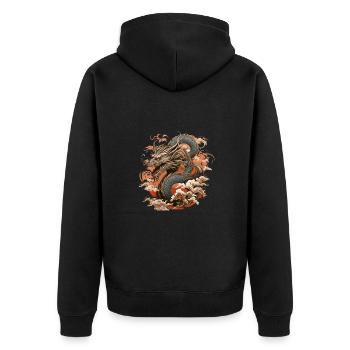 Asiatisch Drache Anime Japanisch - Unisex Premium Bio Zip Hoodie - Schwarz - Hinten - Nico (187cm)
