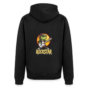 Reptil-Musiker mit E-Gitarre - Unisex Premium Bio Zip Hoodie - Schwarz - Hinten - Nico (187cm)