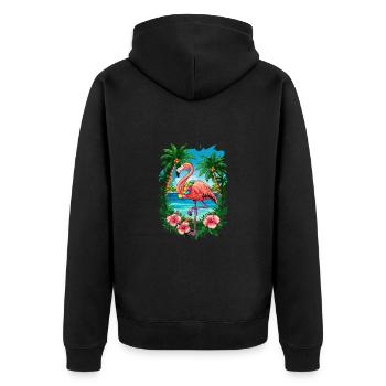 Tropical Flamingo Summer Vibes Beach Scene - Unisex Premium Bio Zip Hoodie - Schwarz - Hinten - Nico (187cm)
