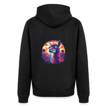 Alpaka Lama Blumen für Alpakaliebhaber - Unisex Premium Bio Zip Hoodie - Schwarz - Hinten - Nico (187cm)