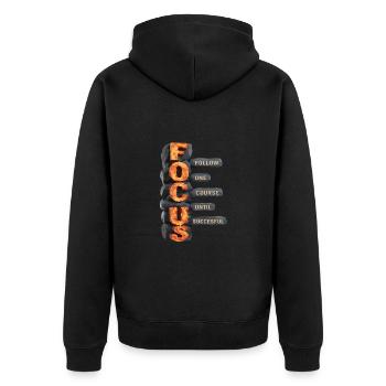 Follow One Course Until Successful - Unisex Premium Bio Zip Hoodie - Schwarz - Hinten - Nico (187cm)