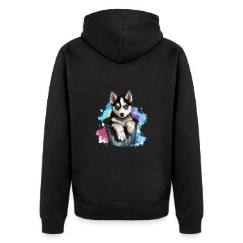 Siberian Husky Niedlicher Hund Farbeimer - Unisex Premium Bio Zip Hoodie - Schwarz - Hinten - Nico (187cm)