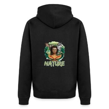Natur Wolf Eule Schildkröte Frau für - Unisex Premium Bio Zip Hoodie - Schwarz - Hinten - Nico (187cm)