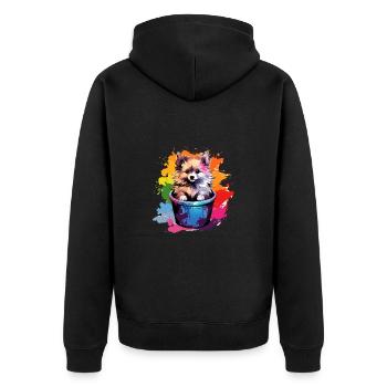 Zwergspitz Niedlicher Pomeranian Hund Farbeimer - Unisex Premium Bio Zip Hoodie - Schwarz - Hinten - Nico (187cm)