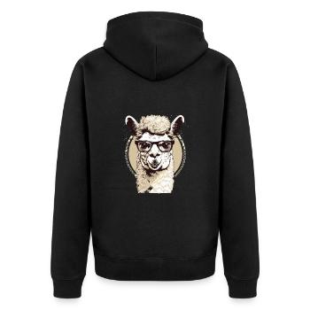 Alpaka Lama für Alpakaliebhaber - Unisex Premium Bio Zip Hoodie - Schwarz - Hinten - Nico (187cm)