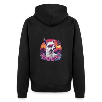 Alpaka Lama Blumen Sonnenbrille Sonnenuntergang - Unisex Premium Bio Zip Hoodie - Schwarz - Hinten - Nico (187cm)