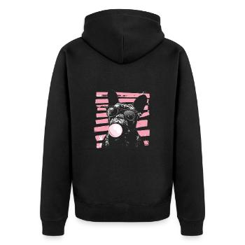 Französische Bulldogge Kaugummi Blase - Unisex Premium Bio Zip Hoodie - Schwarz - Hinten - Nico (187cm)