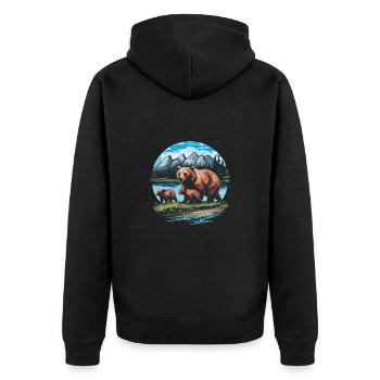 Majestätischer Bergbär Familie Wildlife Natur - Unisex Premium Bio Zip Hoodie - Schwarz - Hinten - Nico (187cm)