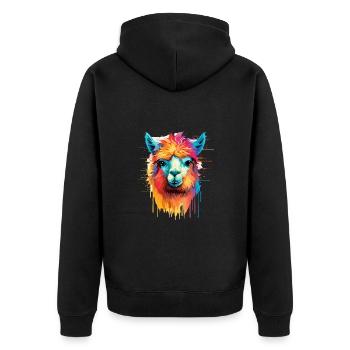 Alpaka Lama für Alpakaliebhaber - Unisex Premium Bio Zip Hoodie - Schwarz - Hinten - Nico (187cm)