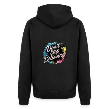 Don't Stop Believing Bunte Spritzer Motivierend - Unisex Premium Bio Zip Hoodie - Schwarz - Hinten - Nico (187cm)