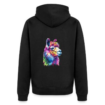Alpaka Lama für Alpakaliebhaber - Unisex Premium Bio Zip Hoodie - Schwarz - Hinten - Nico (187cm)