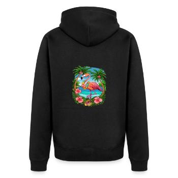 Tropical Flamingo Summer Vibes Beach Scene - Unisex Premium Bio Zip Hoodie - Schwarz - Hinten - Nico (187cm)