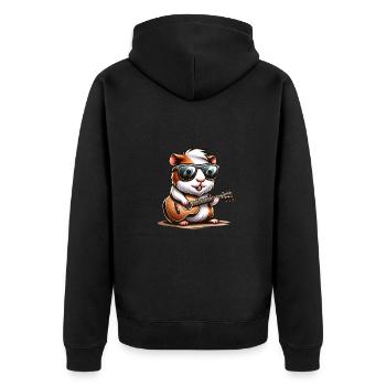 Coole Sonnenbrille Meerschweinchen spielt Gitarre - Unisex Premium Bio Zip Hoodie - Schwarz - Hinten - Nico (187cm)