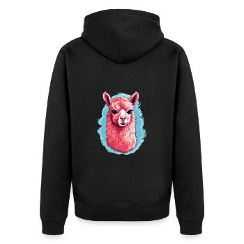Alpaka Lama für Alpakaliebhaber - Unisex Premium Bio Zip Hoodie - Schwarz - Hinten - Nico (187cm)