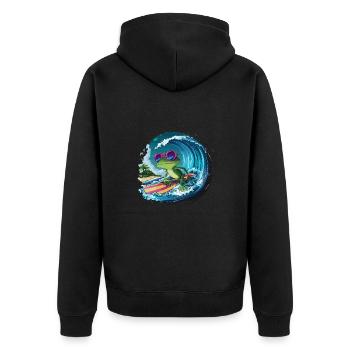 Cooler surfender Frosch mit Sonnenbrille Wellen - Unisex Premium Bio Zip Hoodie - Schwarz - Hinten - Nico (187cm)
