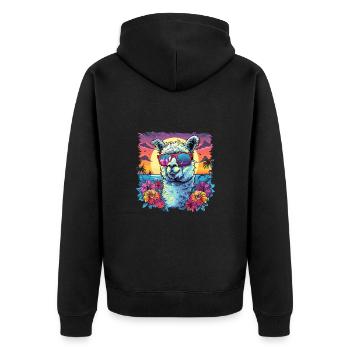 Alpaka Lama Blumen für Alpakaliebhaber - Unisex Premium Bio Zip Hoodie - Schwarz - Hinten - Nico (187cm)