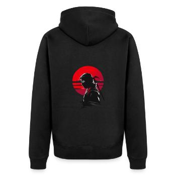 Mysteriöser Ninja-Krieger roten Sonnenuntergang - Unisex Premium Bio Zip Hoodie - Schwarz - Hinten - Nico (187cm)