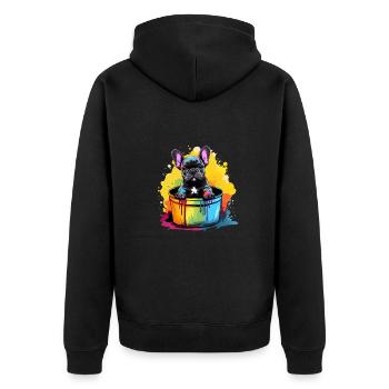 Französische Bulldogge Niedlicher Hund Farbeimer - Unisex Premium Bio Zip Hoodie - Schwarz - Hinten - Nico (187cm)