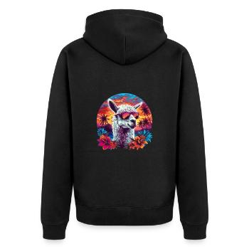 Alpaka Lama Blumen für Alpakaliebhaber - Unisex Premium Bio Zip Hoodie - Schwarz - Hinten - Nico (187cm)