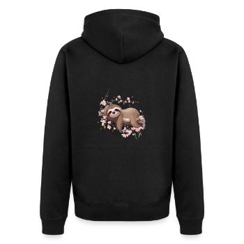 Lustiges Faultier Relax für Kinder - Unisex Premium Bio Zip Hoodie - Schwarz - Hinten - Nico (187cm)