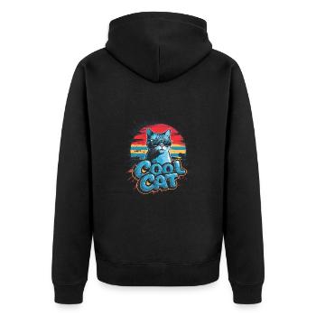 Coole Katze Retro-Sonnenuntergang Vintage-Look - Unisex Premium Bio Zip Hoodie - Schwarz - Hinten - Nico (187cm)